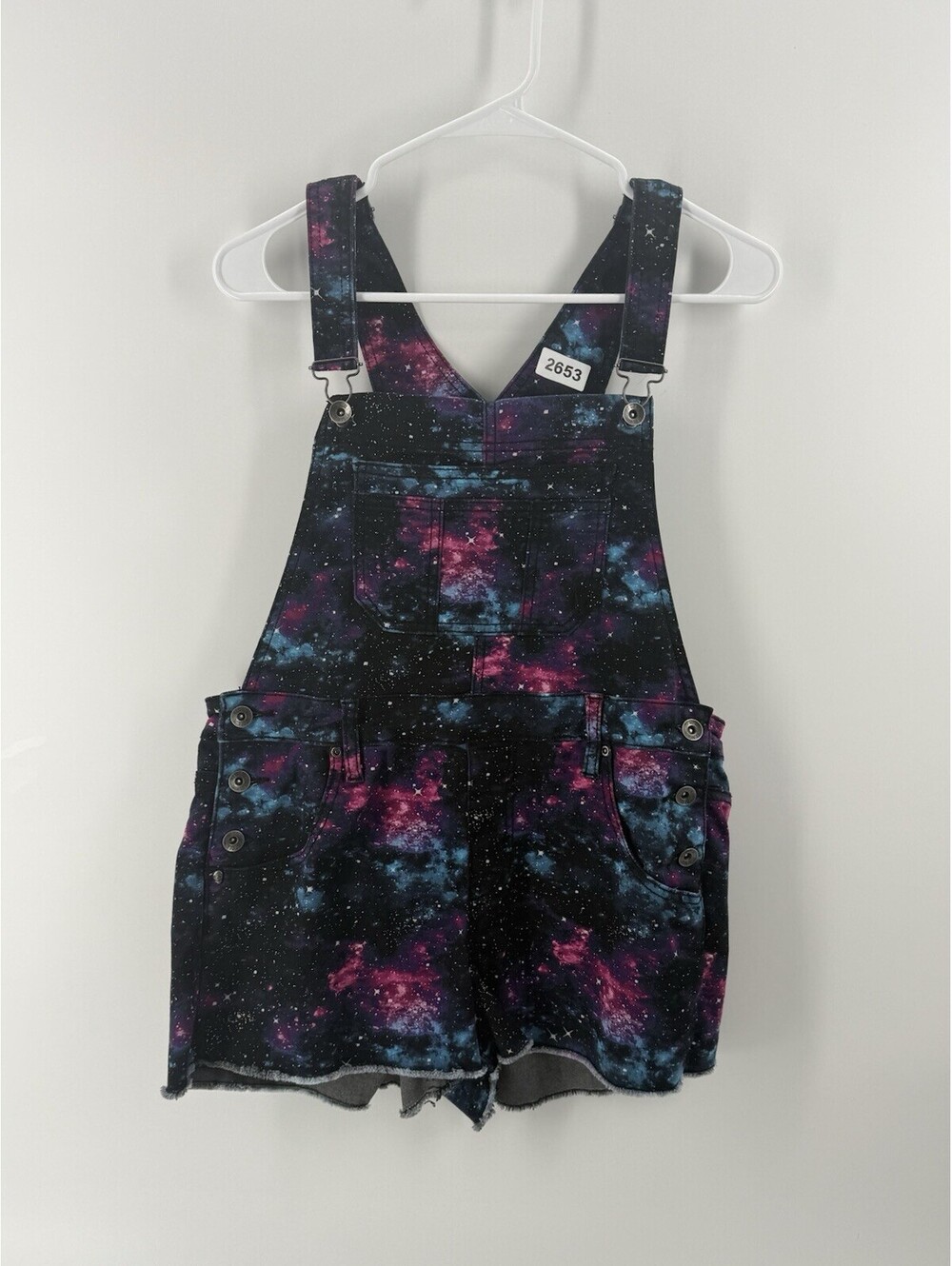 Hot Topic Cosmic Space Galaxy Denim Shortalls Short Overalls Size M